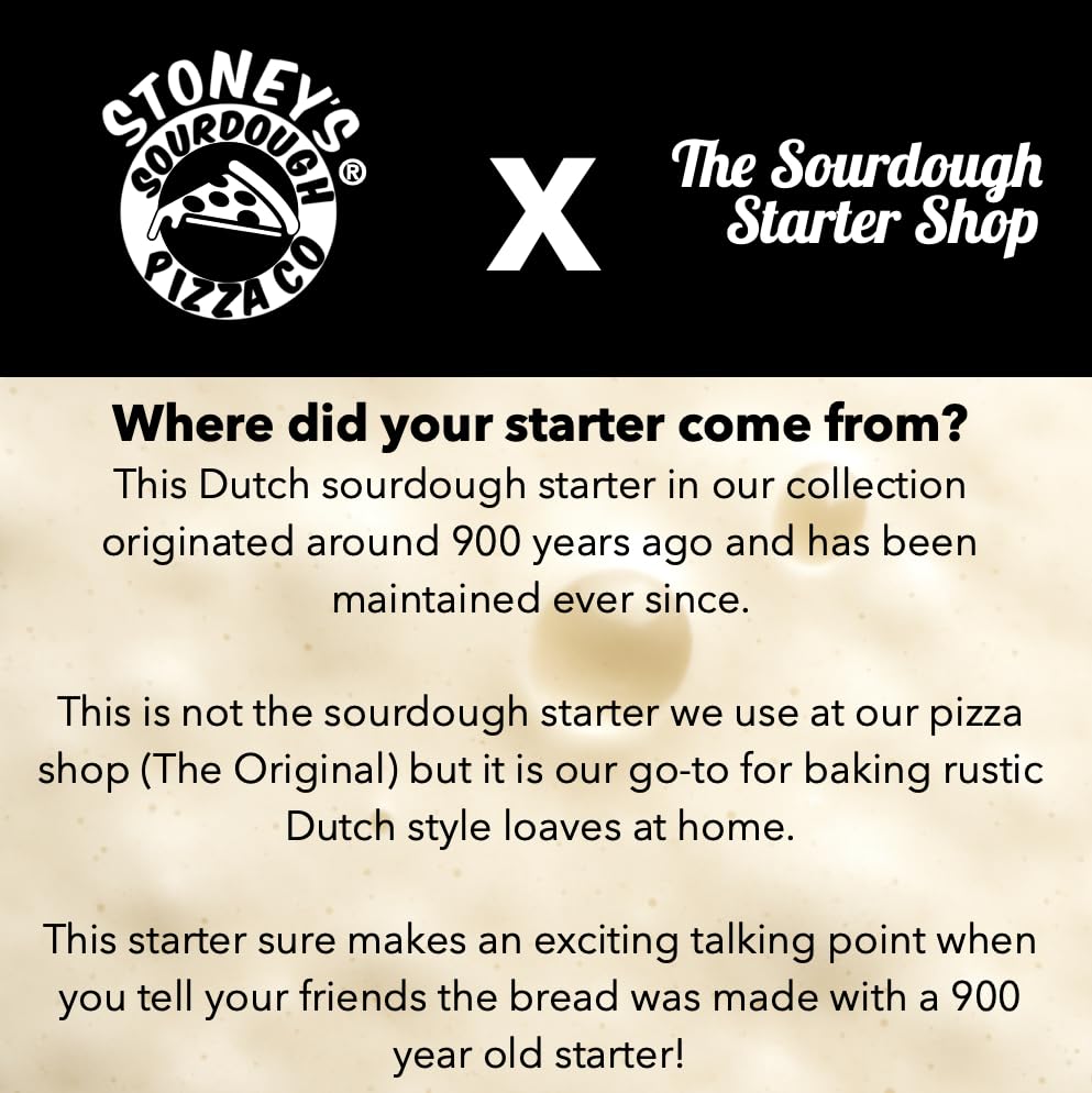 Pizza crust example from Stoney's starter highlights versatile use.