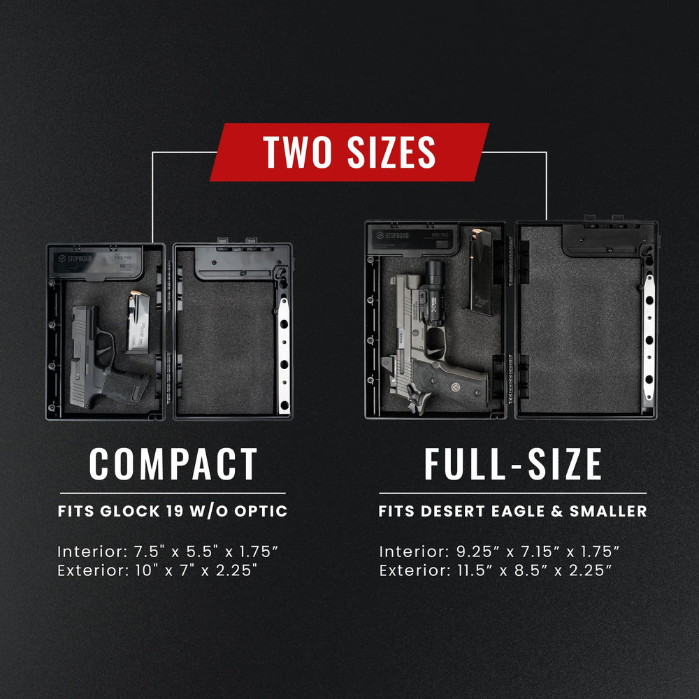 StopBox USA Pro full-size interior layout highlighting handgun compartment for quick access.