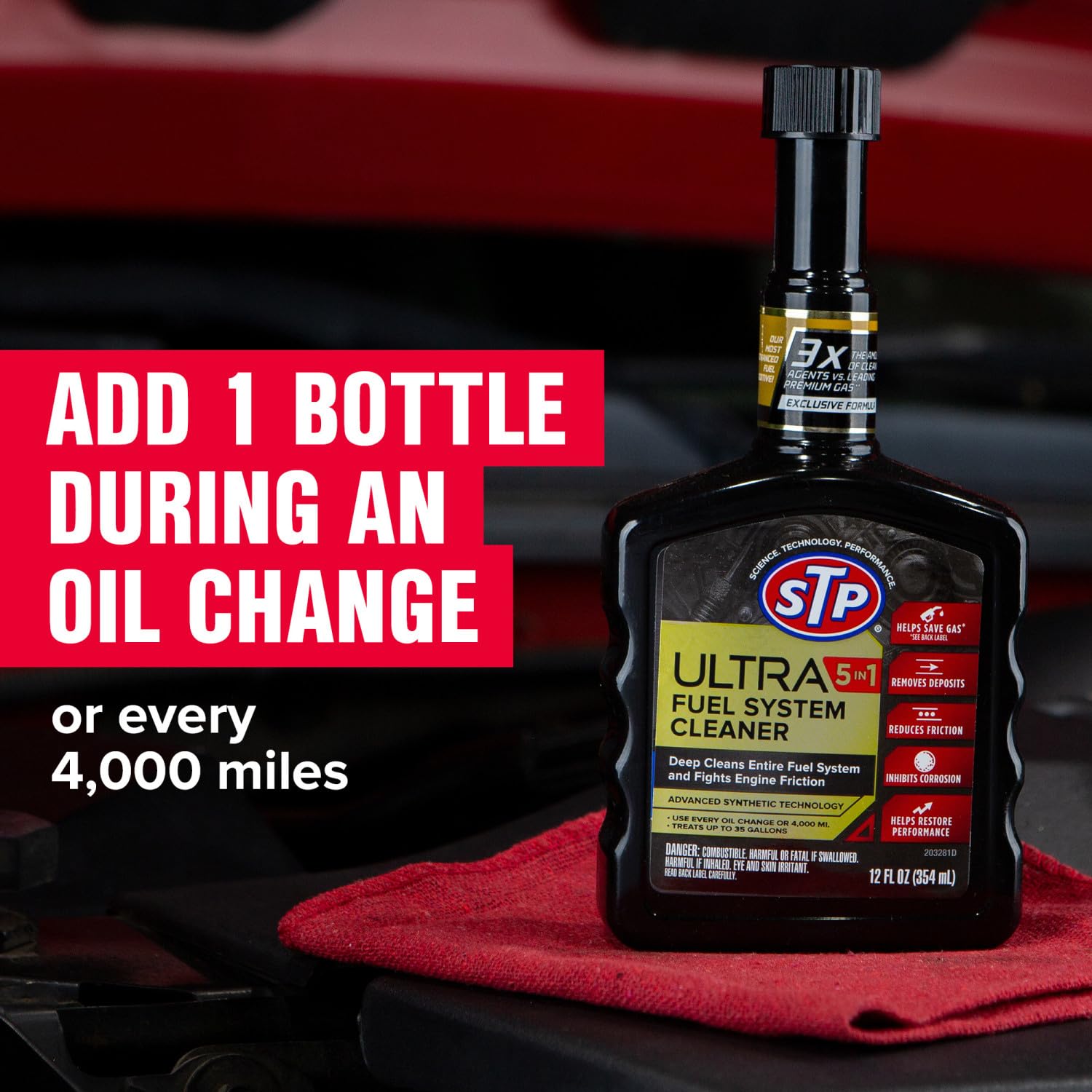STP Ultra 5in1 packaging-front features a 12 oz bottle and coverage details.