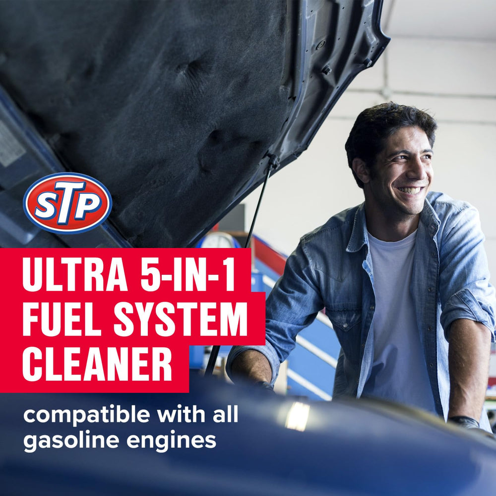 STP Ultra 5in1 safety-label communicates proper usage for gasoline engines.