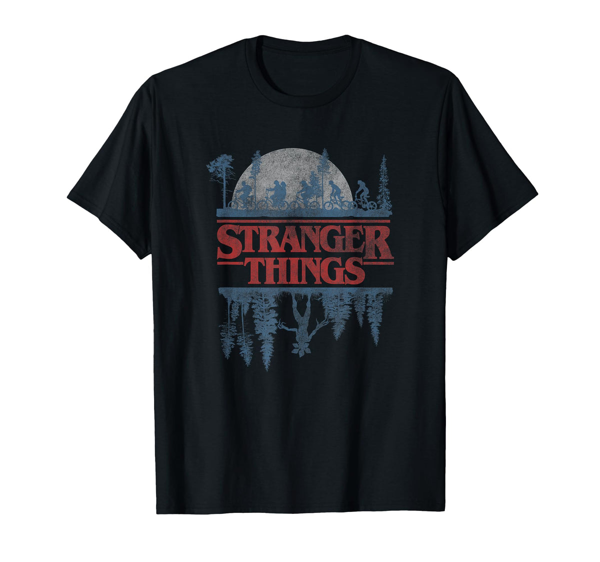 Stranger Things blue gradient Upside Down logo t-shirt for casual wear and fandom display