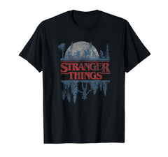 Stranger Things blue gradient Upside Down logo t-shirt for casual wear and fandom display