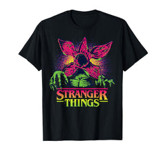 Stranger Things Season 5 Demogorgon t-shirt with retro video game art, ideal for fan events