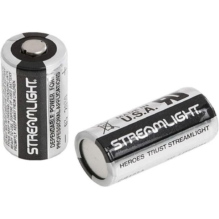 Streamlight 3V CR123A lithium battery designed for long storage and dependable performance.