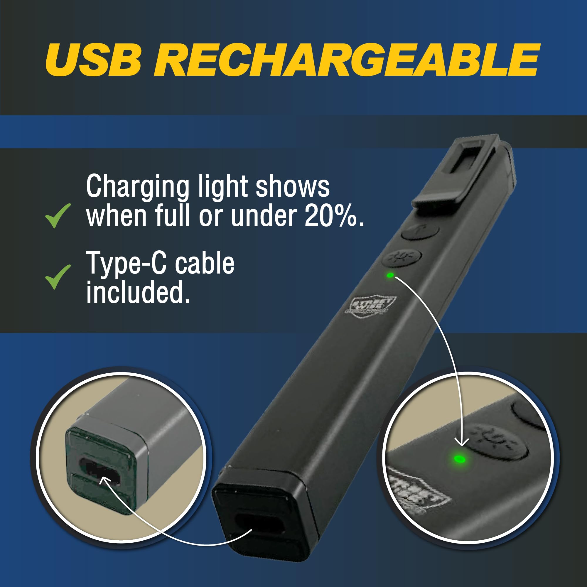 Streetwise Hot Rod Pain Pen built-in magnet enables hands-free use on metal.