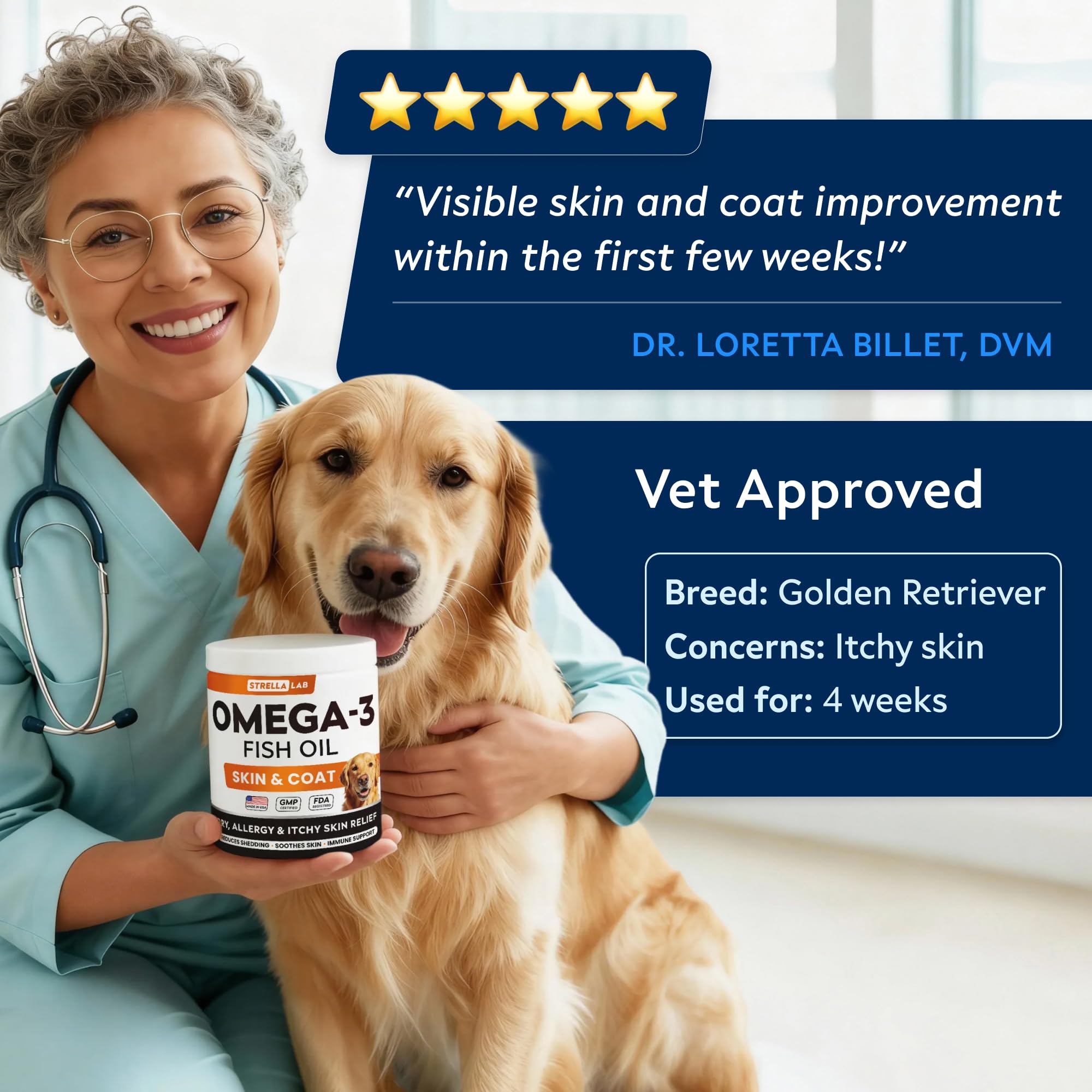 STRELLALAB Omega3 immune and heart-friendly nutrients concept for dogs.