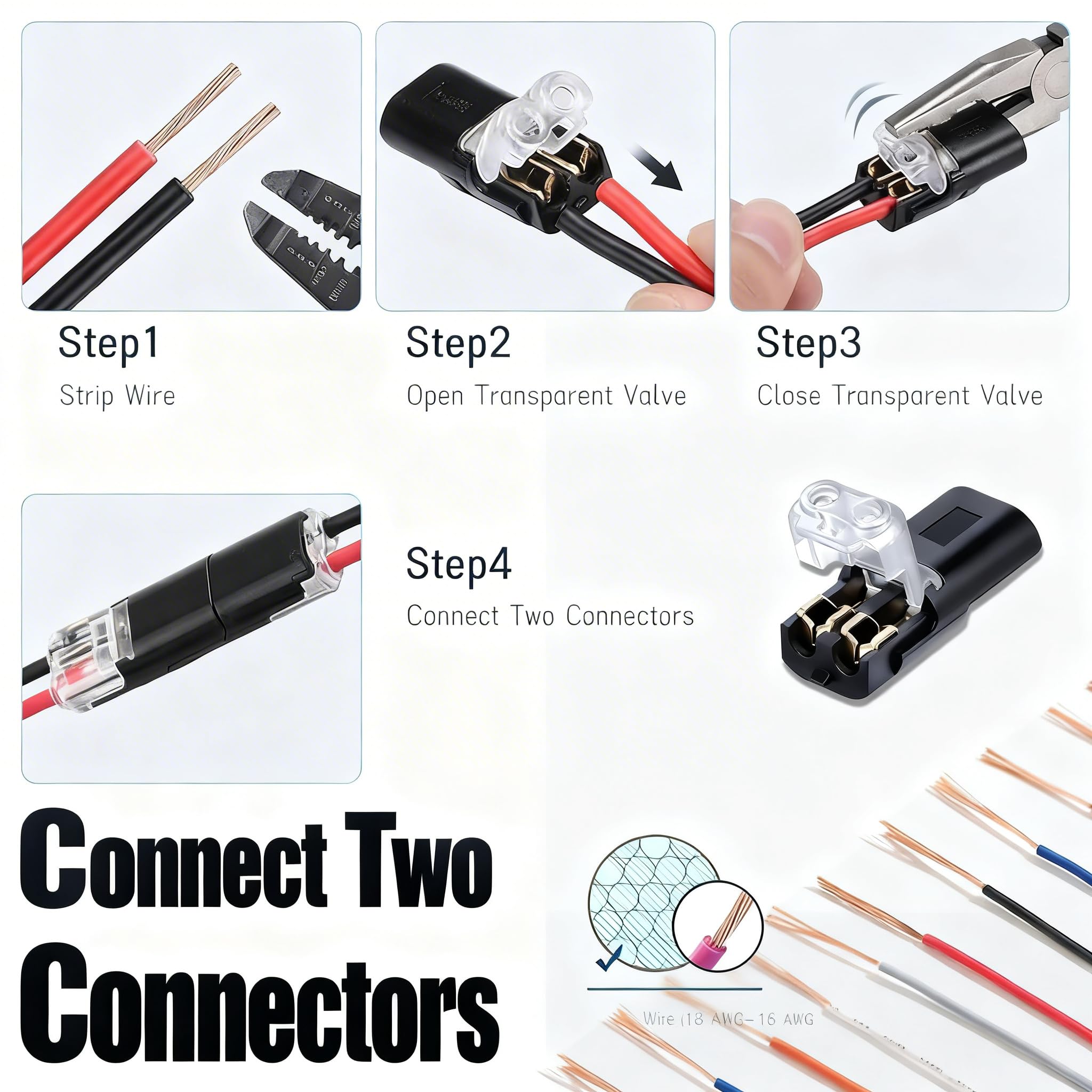 Set of 100 connectors for easy daily replacements and DIY projects.
