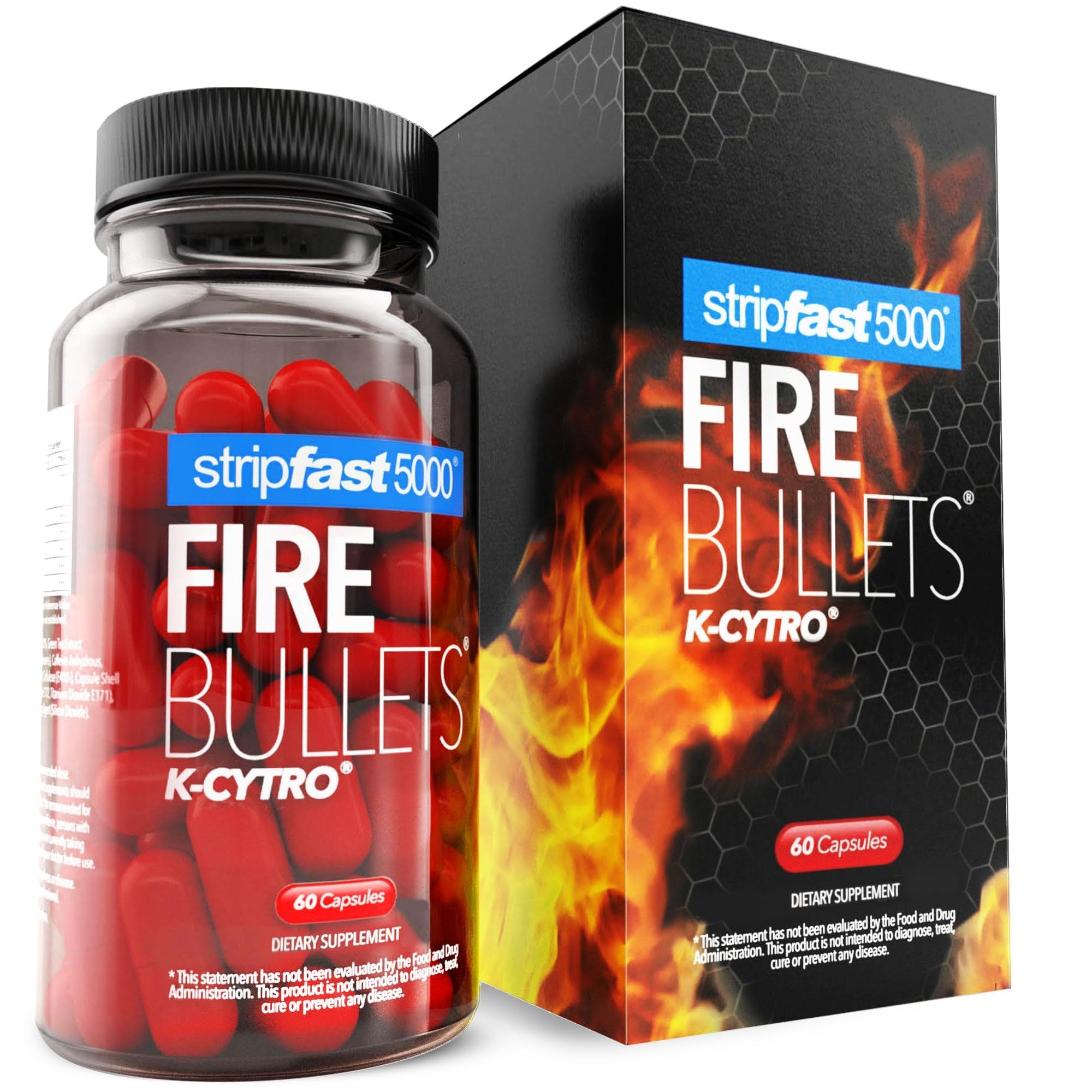Stripfast5000 Fire Bullets bottle showing energy-boosting formula for workouts
