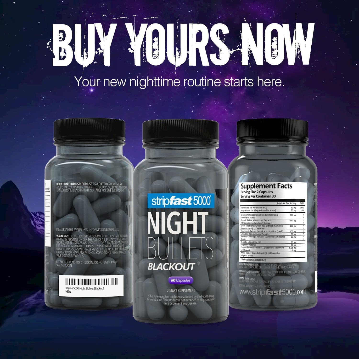 stripfast5000 Night Bullets chamomile component emphasizes a calming blend.