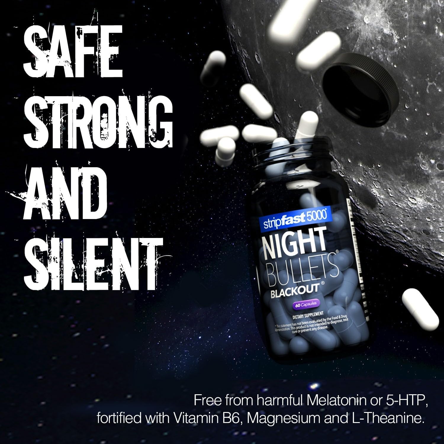 stripfast5000 Night Bullets ingredients Raspberry Ketones highlighted for wellness-focused formulation.