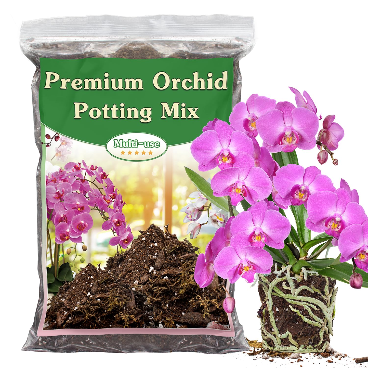 Stroller Orchid Potting Mix 1qt bag for easy repotting and drainage.