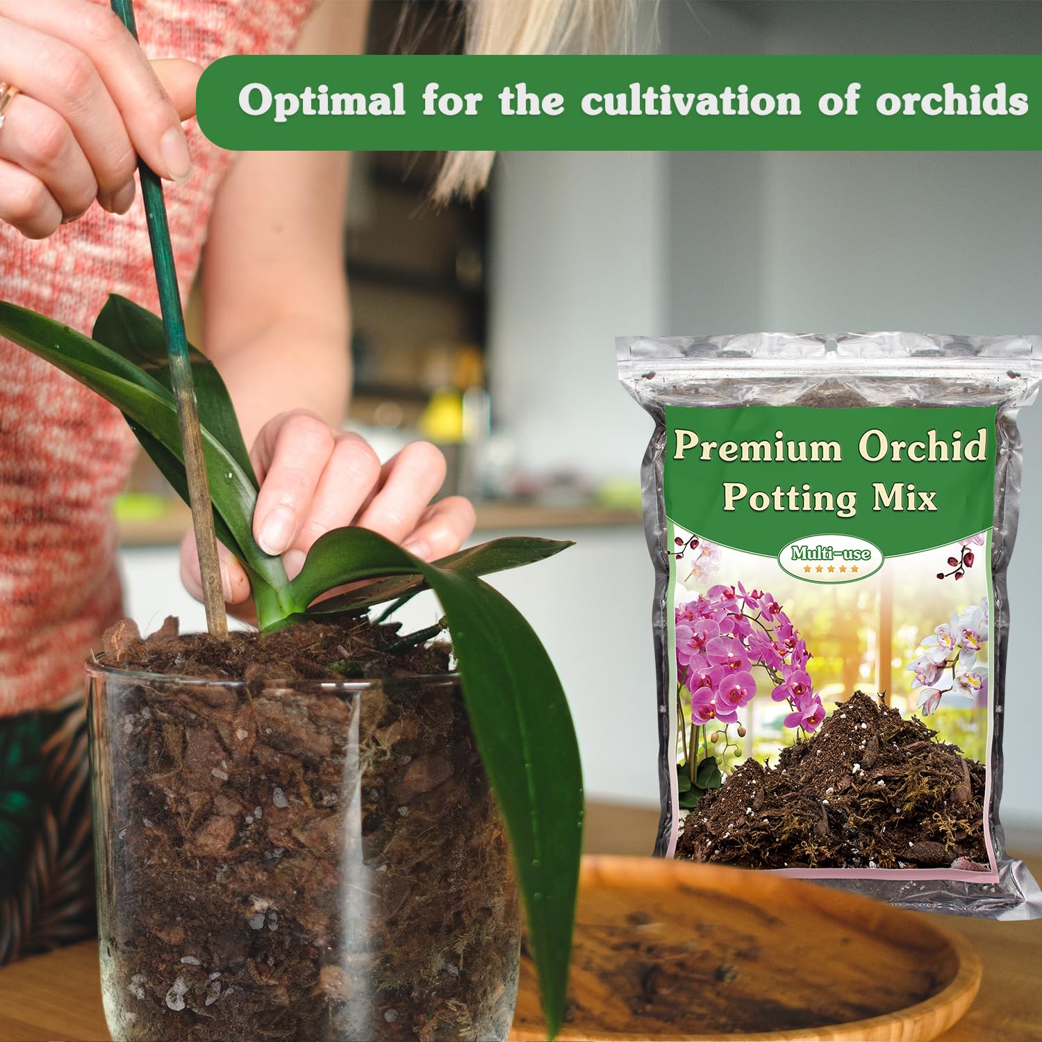 Fluffy-textured mix supports steady oxygen supply to orchid roots.