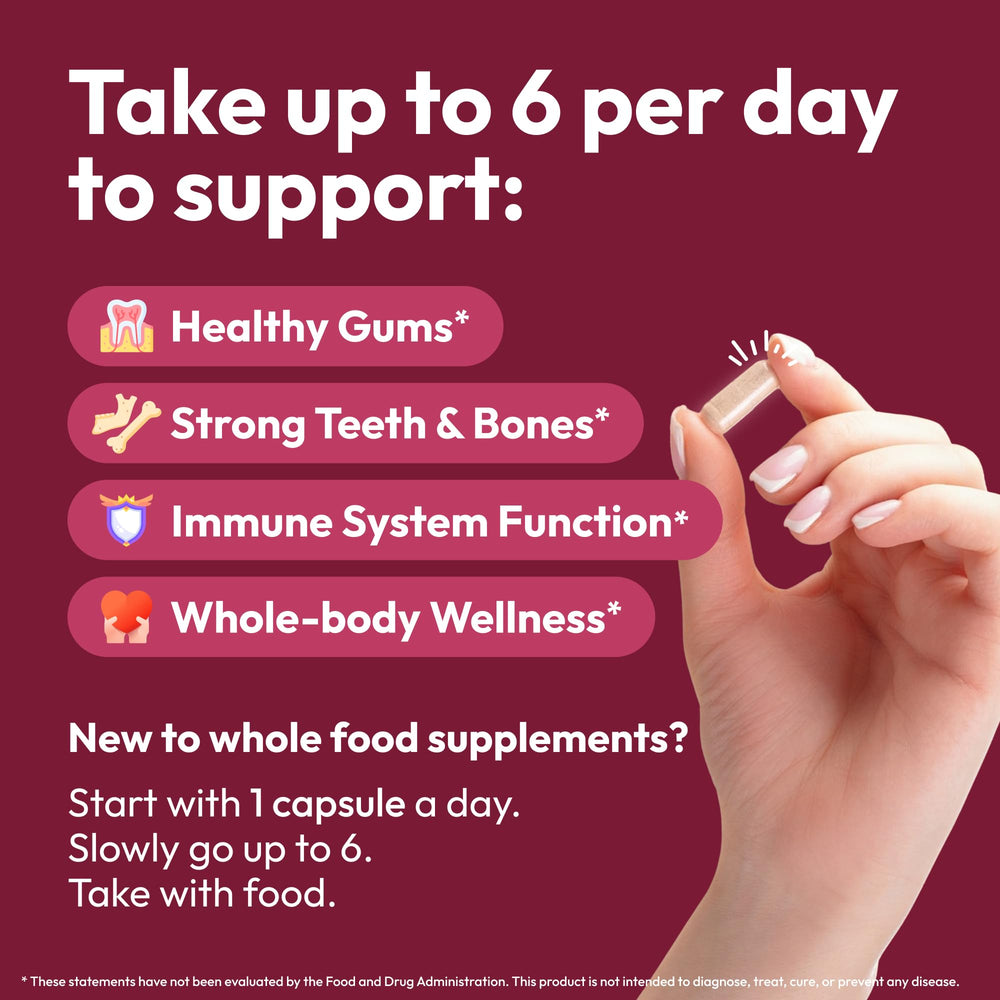 Strong Jaw Gum Restore capsules closeup emphasizes easy daily supplementation.