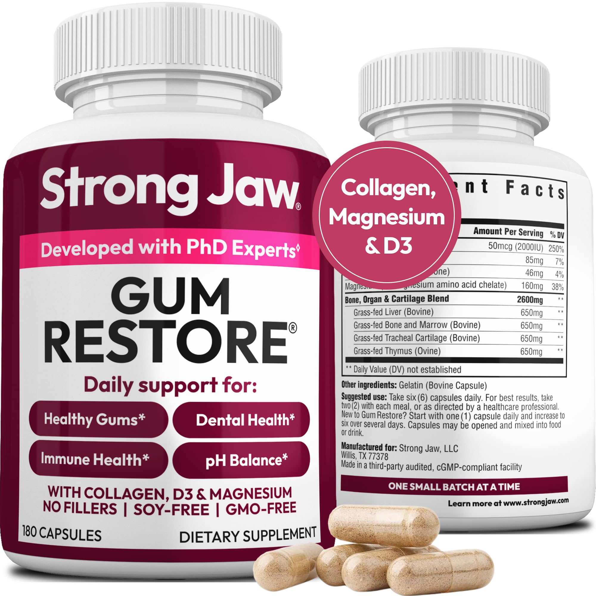 Strong Jaw Gum Restore packaging box highlights premium gum health support.
