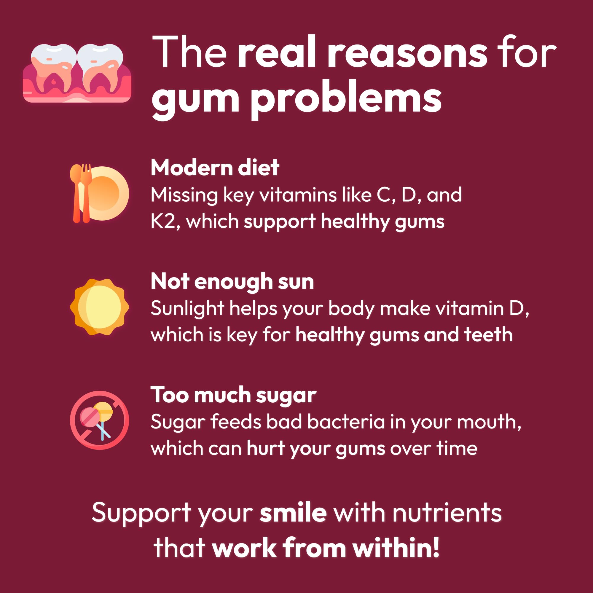 Strong Jaw Gum Restore USA production badge signals quality manufacturing.