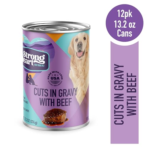 Strongheart pack of 12 cans demonstrates convenient, ready-to-serve beef in gravy.