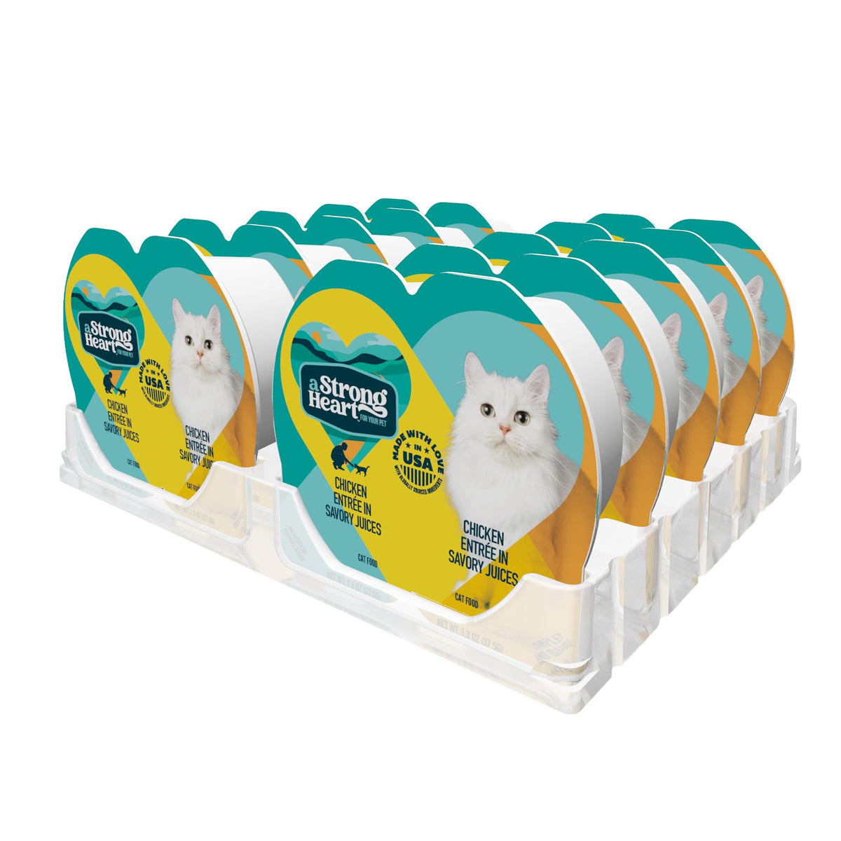 Strongheart Split Cup Chicken Entree shows two portions per cup for easy, mess-free feeding.