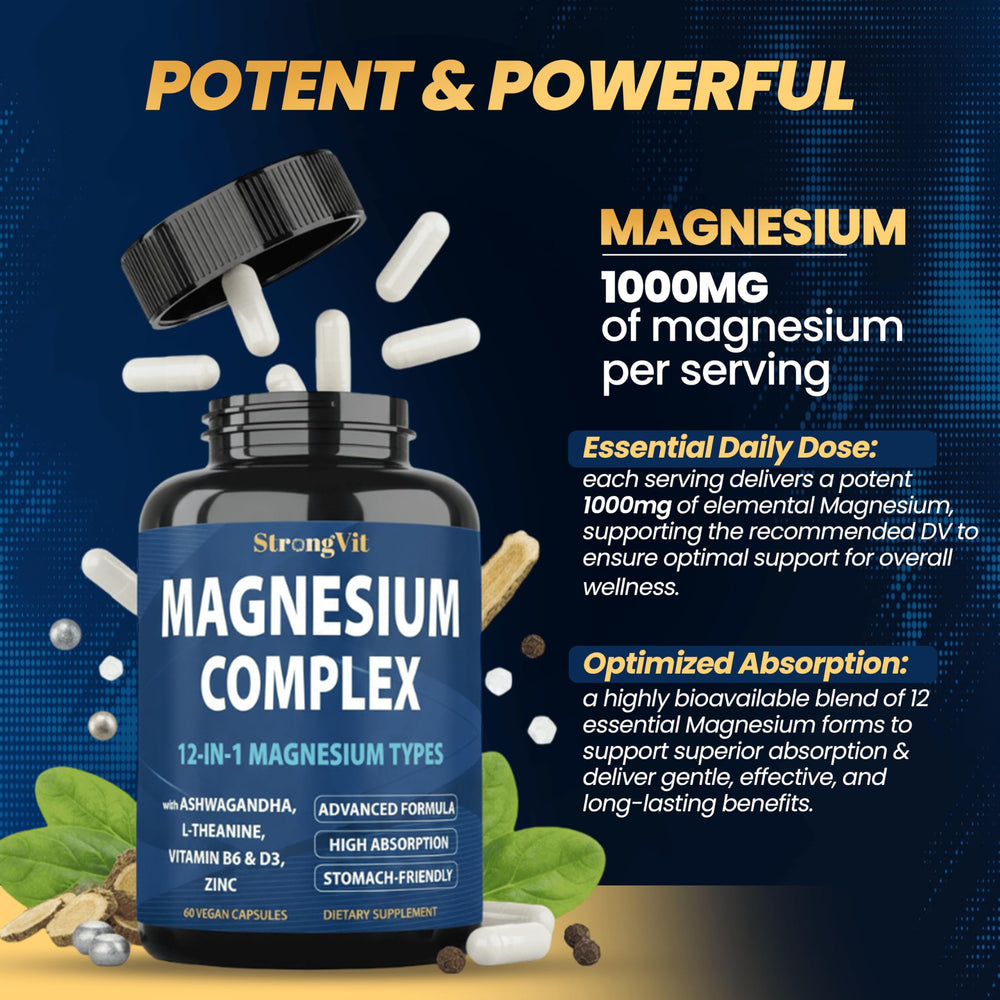 StrongVit 12-in-1 formula label emphasizing twelve magnesium forms.