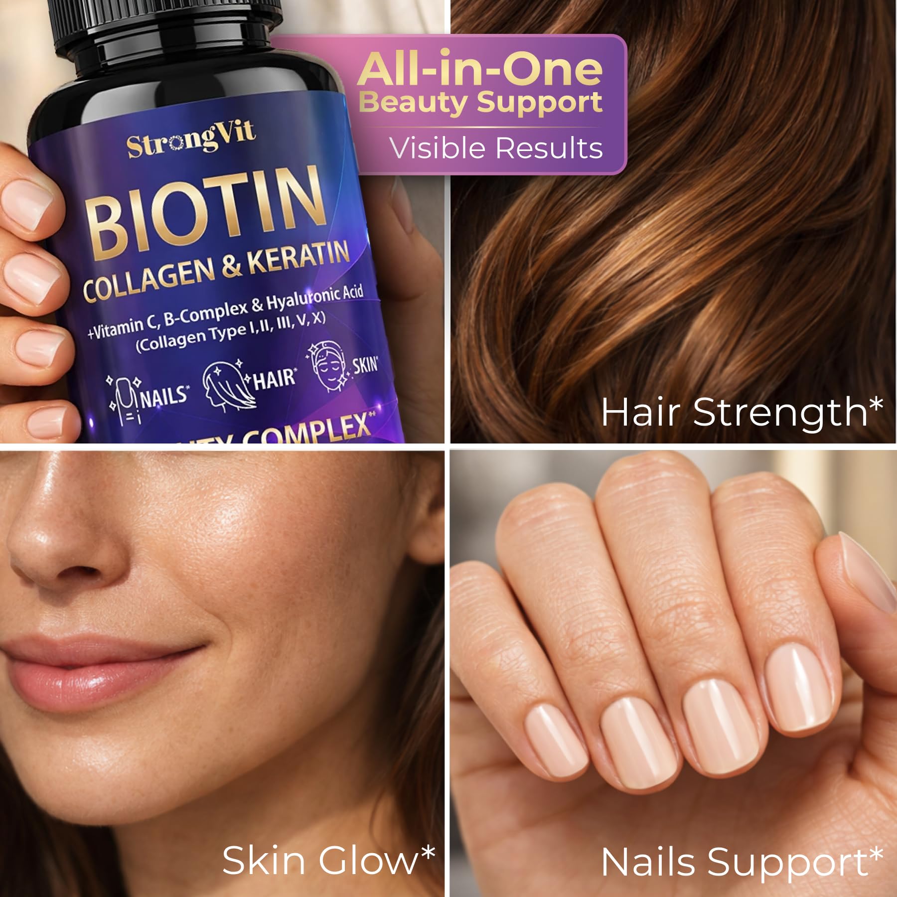 StrongVit beauty boost with collagen supports skin elasticity and a hydrated appearance.