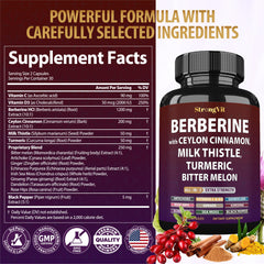 StrongVit Berberine Cinnamon capsules for convenient daily wellness.