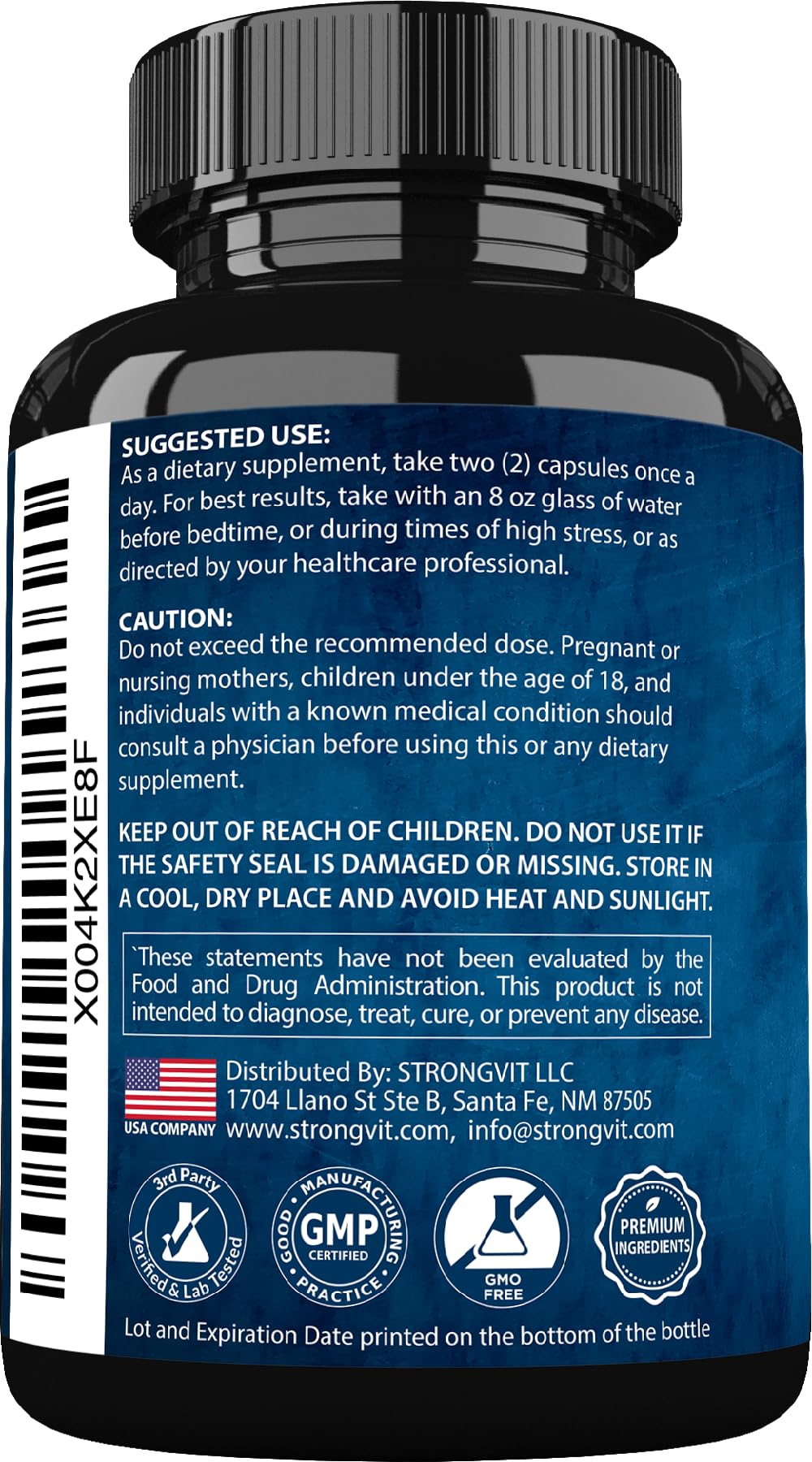 StrongVit cortisol supplements on nightstand suggesting bedtime routine