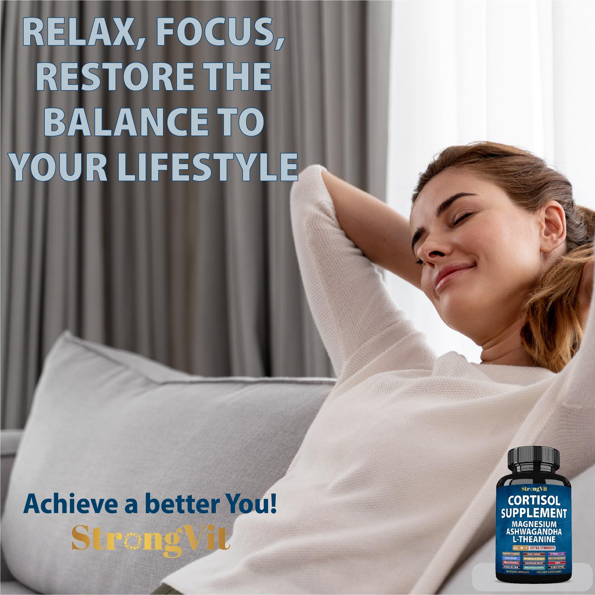 StrongVit cortisol supplements packaging box with design highlights