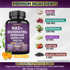 StrongVit NAD Resveratrol capsules close-up for easy daily dosing.