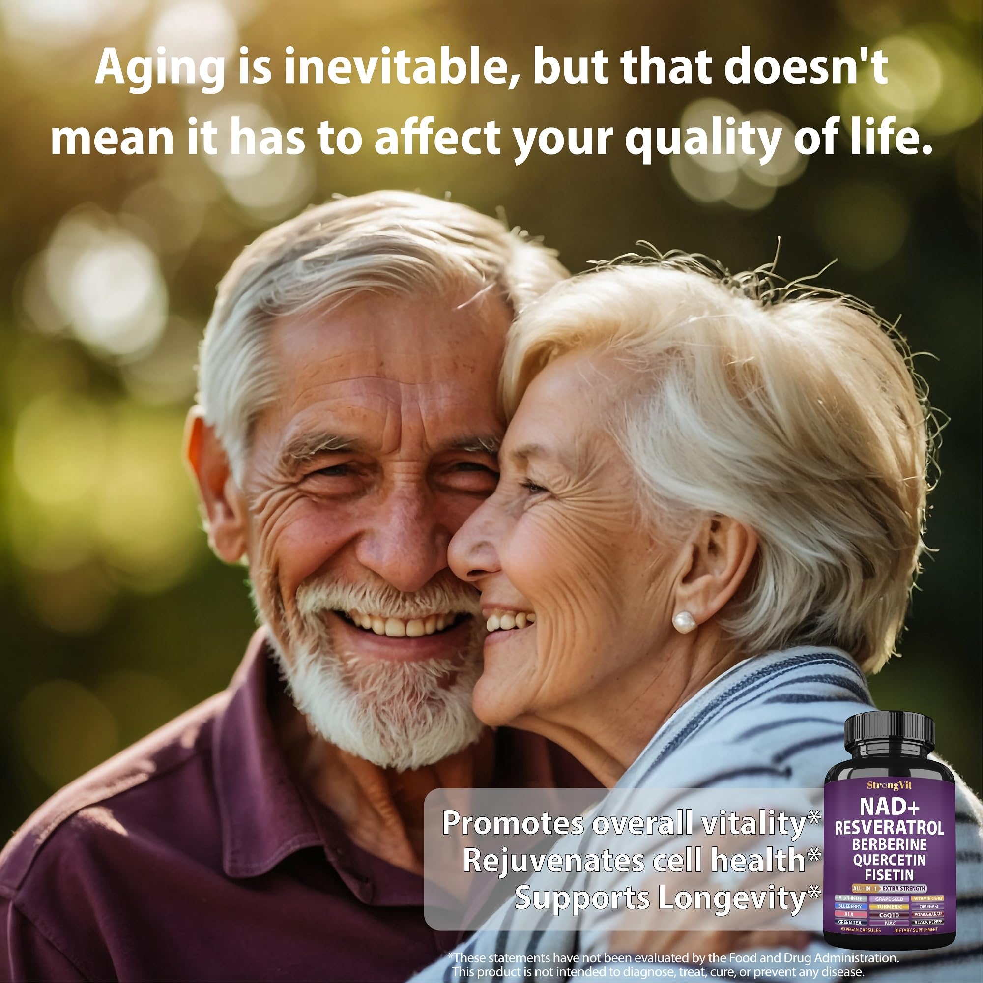 StrongVit NAD Resveratrol vegan, non-GMO, gluten-free label.