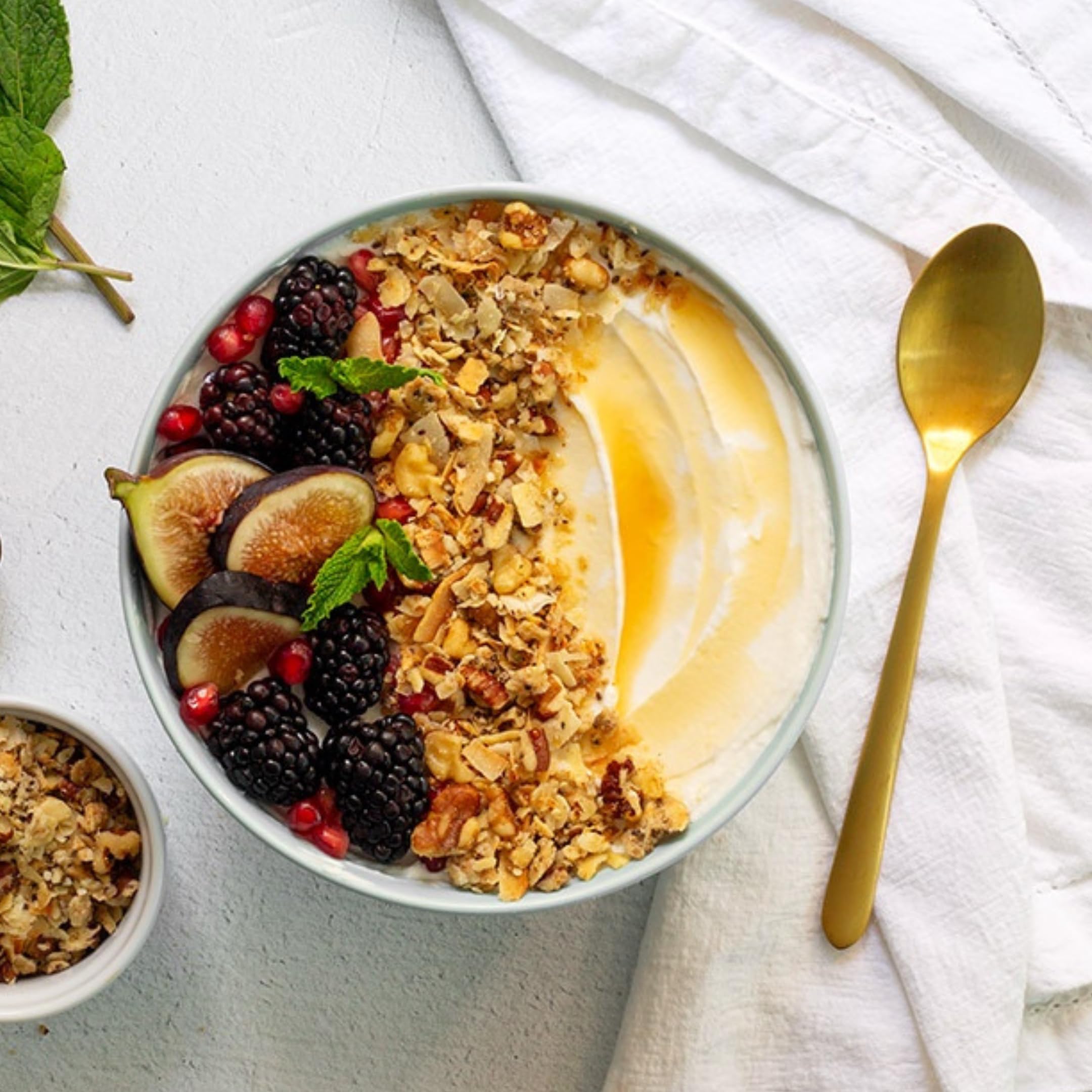 Struesli Original Granola on a kitchen counter ready to scoop