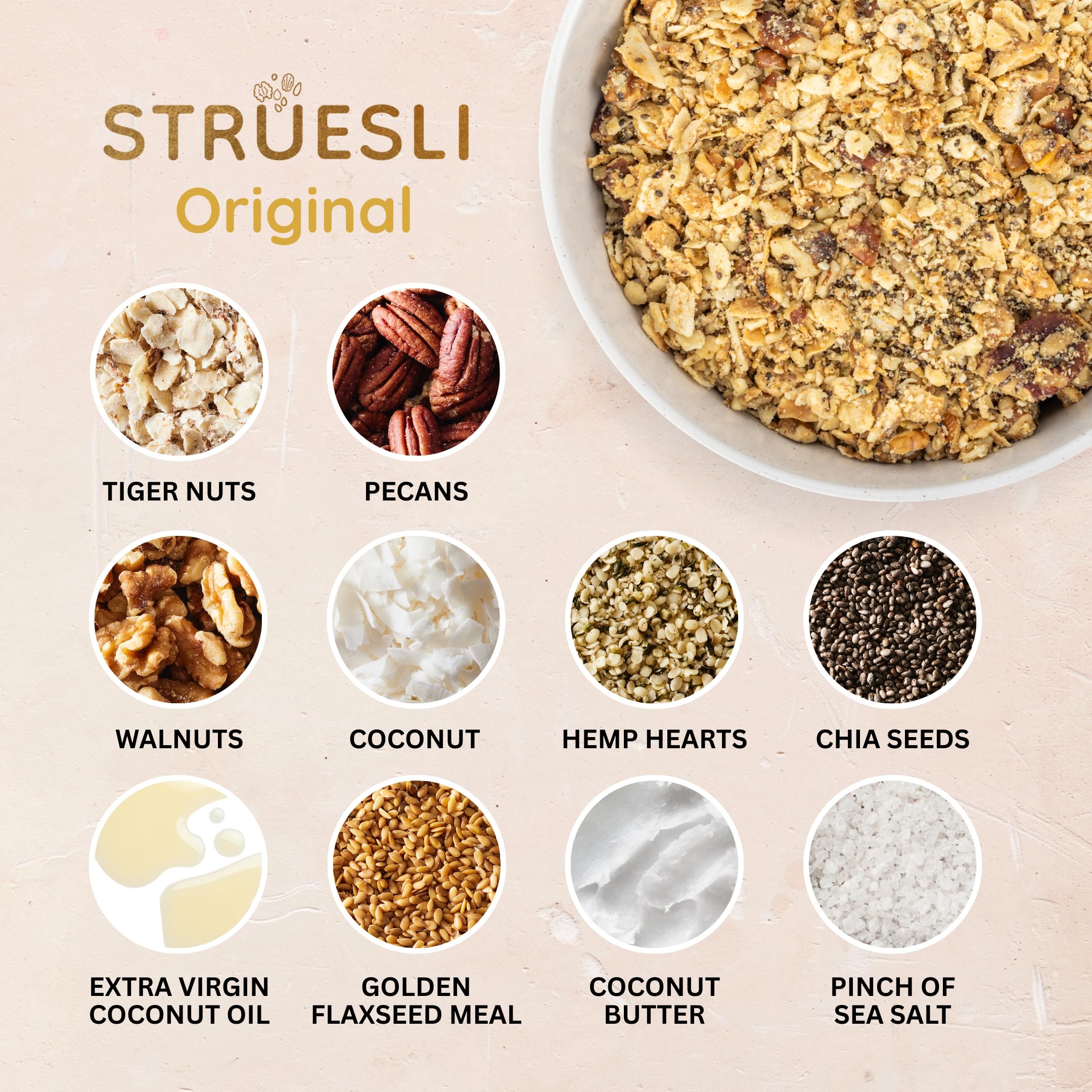 Struesli Original Granola layered in a yogurt parfait for texture