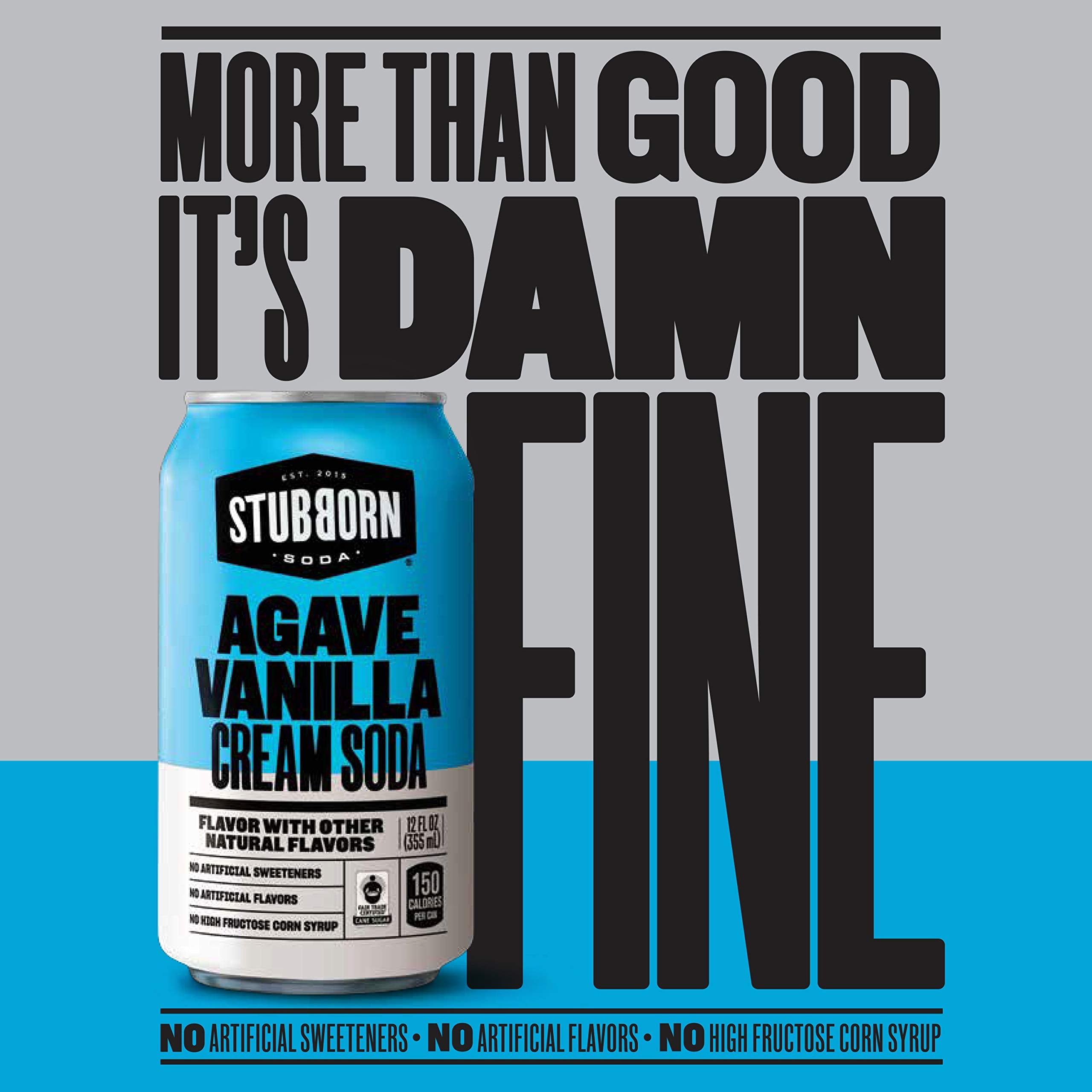 Stubborn Soda Agave Vanilla Cream label closeup with fair trade sugar badge