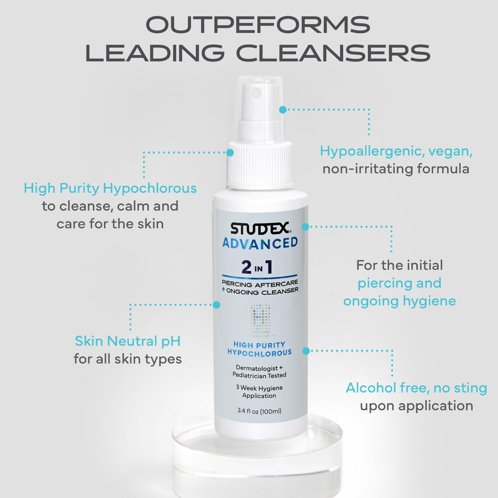 Studex Advanced 2-in-1 spray for body piercing supports daily skin care