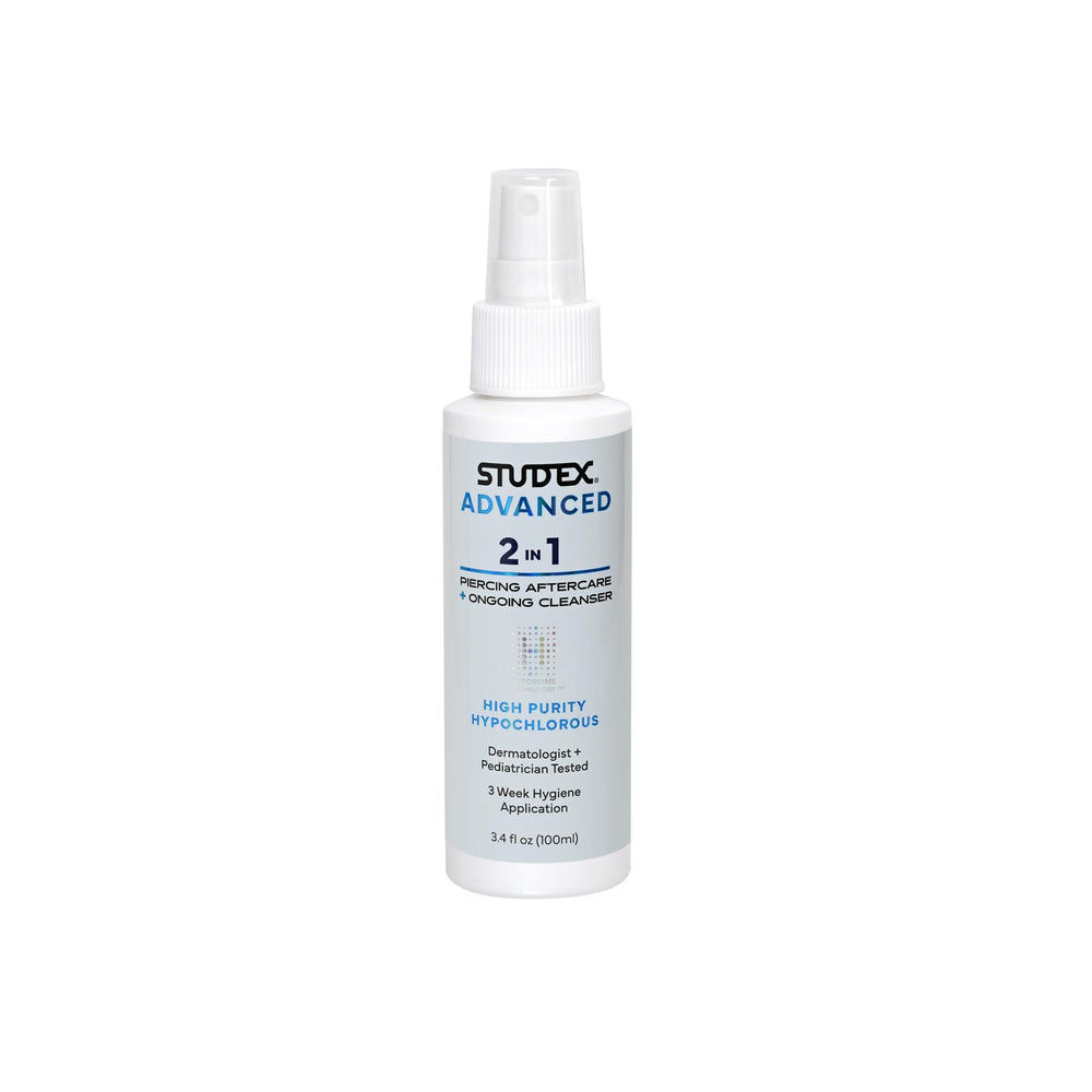 Studex Advanced 2-in-1 aftercare spray bottle for gentle piercing cleansing