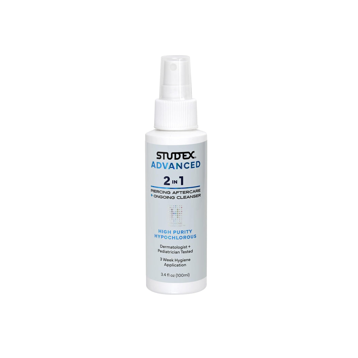 Studex Advanced 2-in-1 aftercare spray bottle for gentle piercing cleansing
