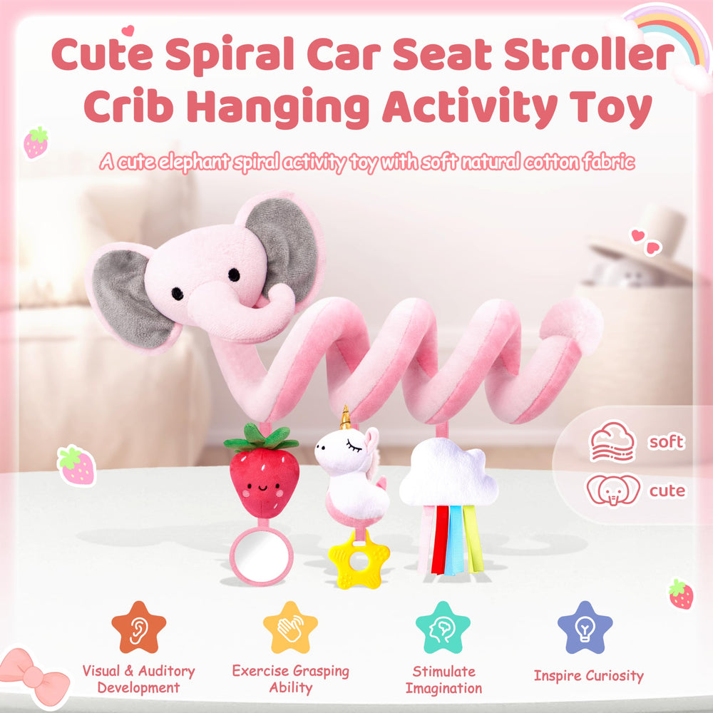 Stuffed spiral car seat toy in soft cotton material BPA-free