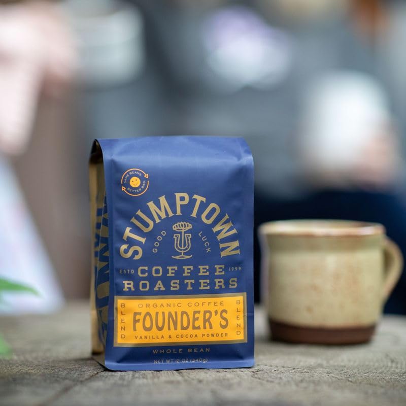 Stumptown Founder's Blend bag closeup—12 oz packaging designed for daily use.