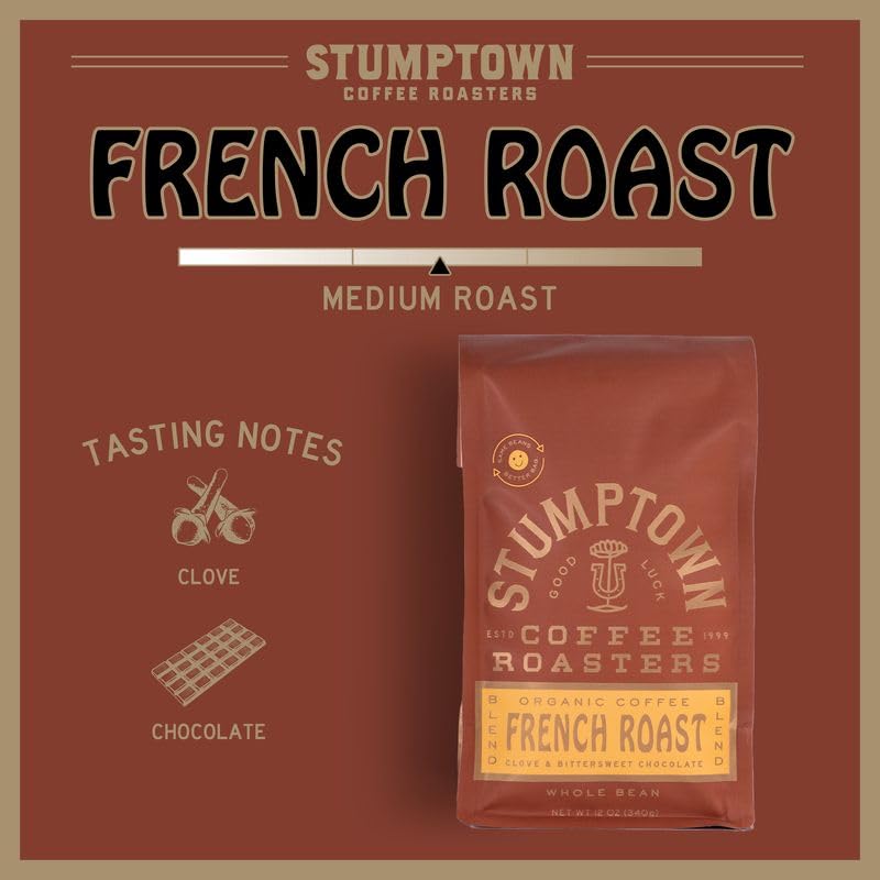 Stumptown French Roast brewed cup with cream enhances richness.