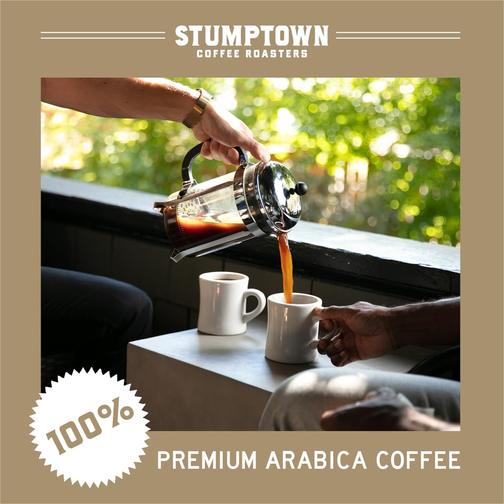 Stumptown French Roast home-brew setup for convenience and consistency.