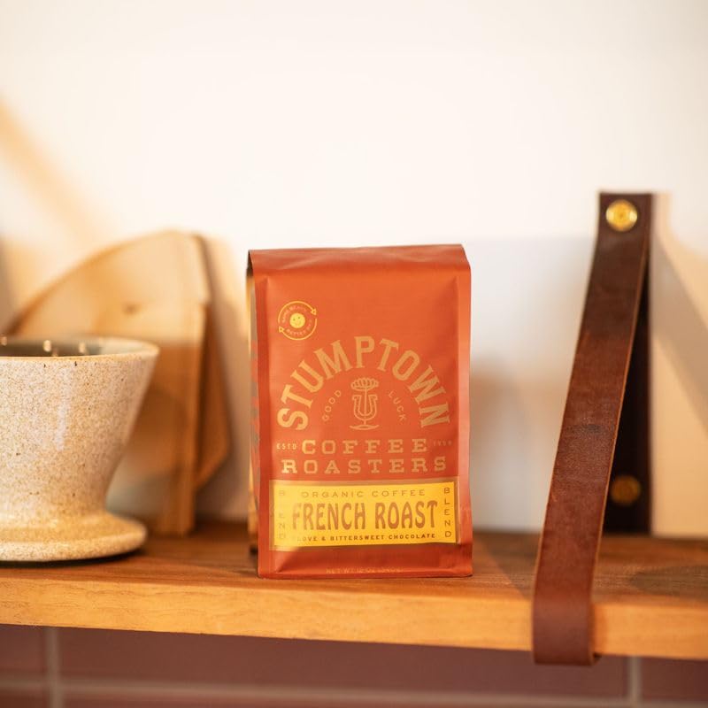 Stumptown French Roast steaming cup releases inviting aroma.