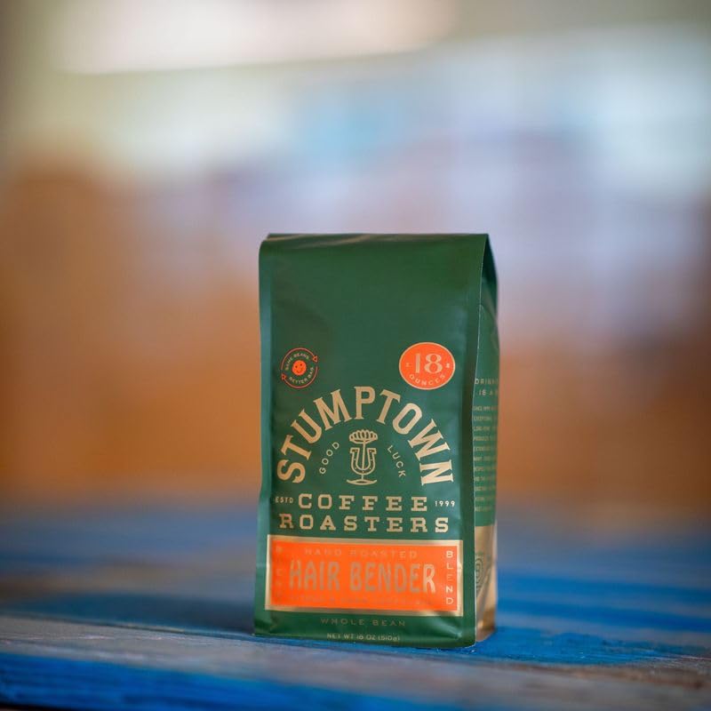 Close-up of Hair Bender label on a premium Arabica blend.