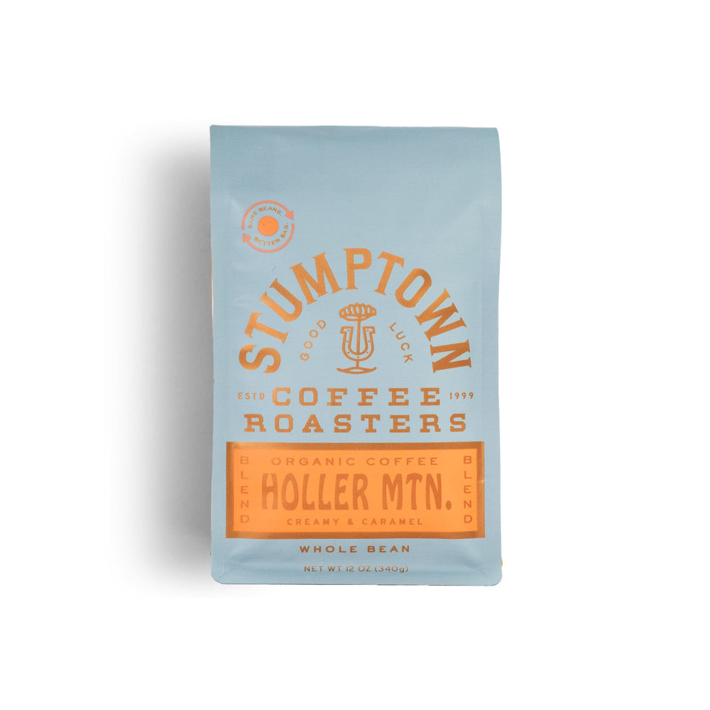 Stumptown Holler Mountain bag front showing organic whole bean coffee for home brewing