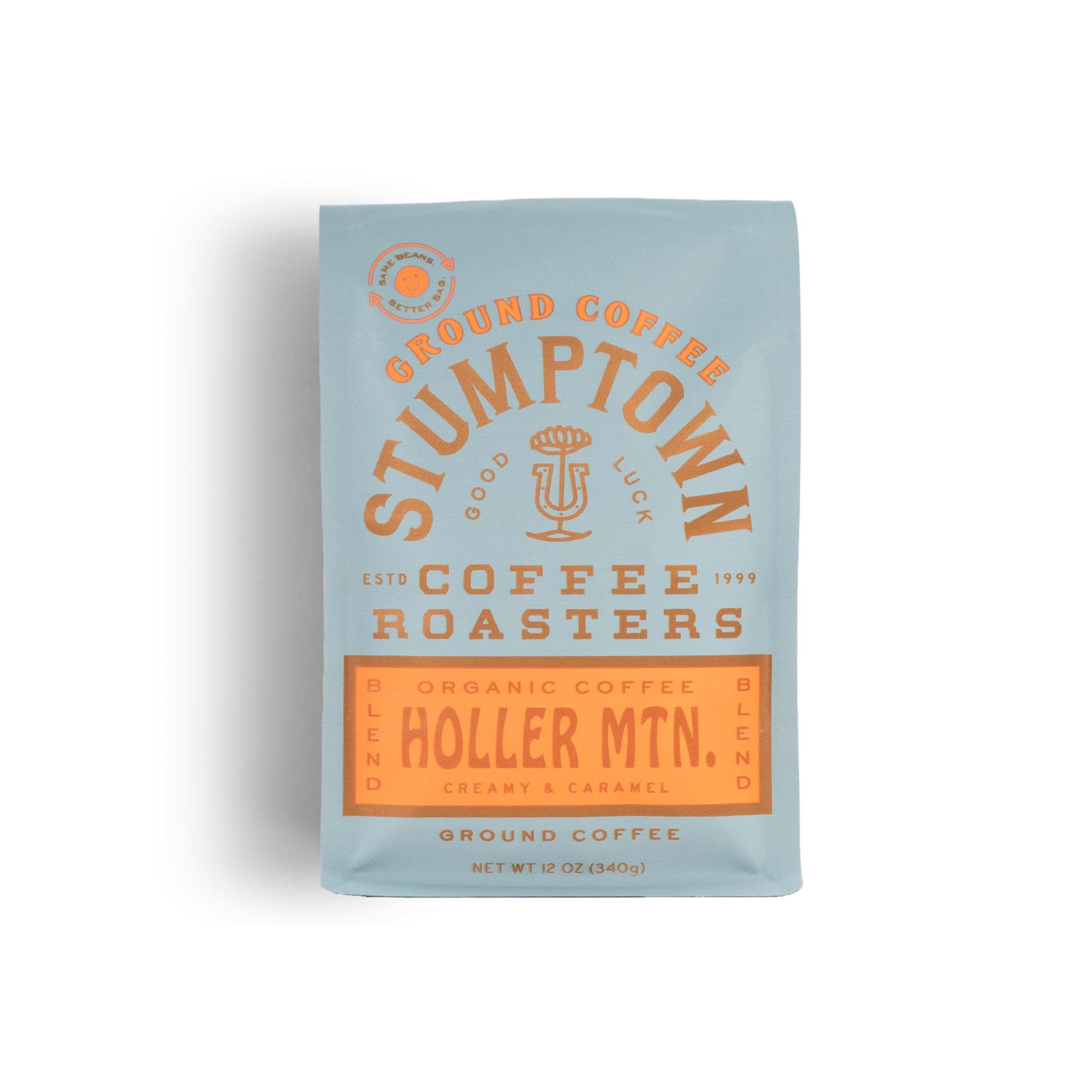 Stumptown Holler Mountain Ground Coffee bag front with aroma promise for mornings