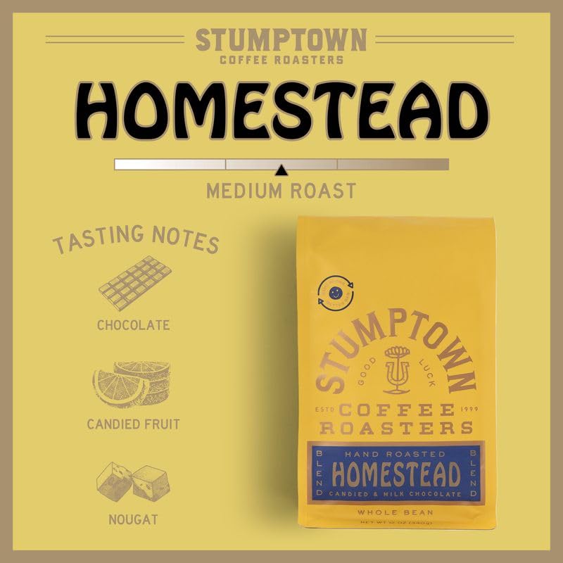 Close-up of Stumptown Homestead Blend beans showing a clean medium roast