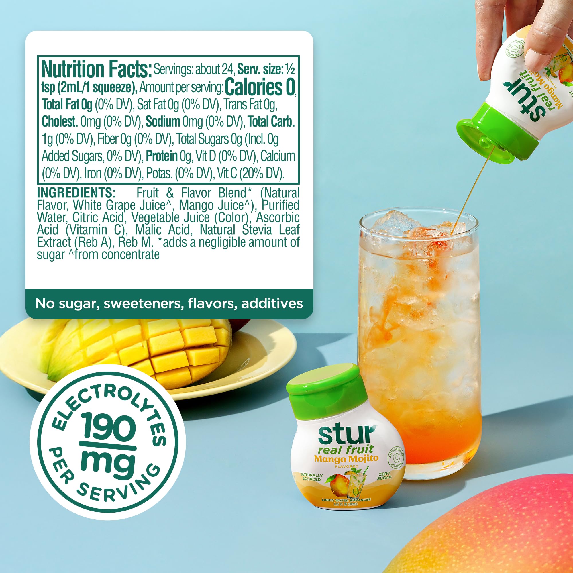 Stur bottle being poured into a glass for hydration.