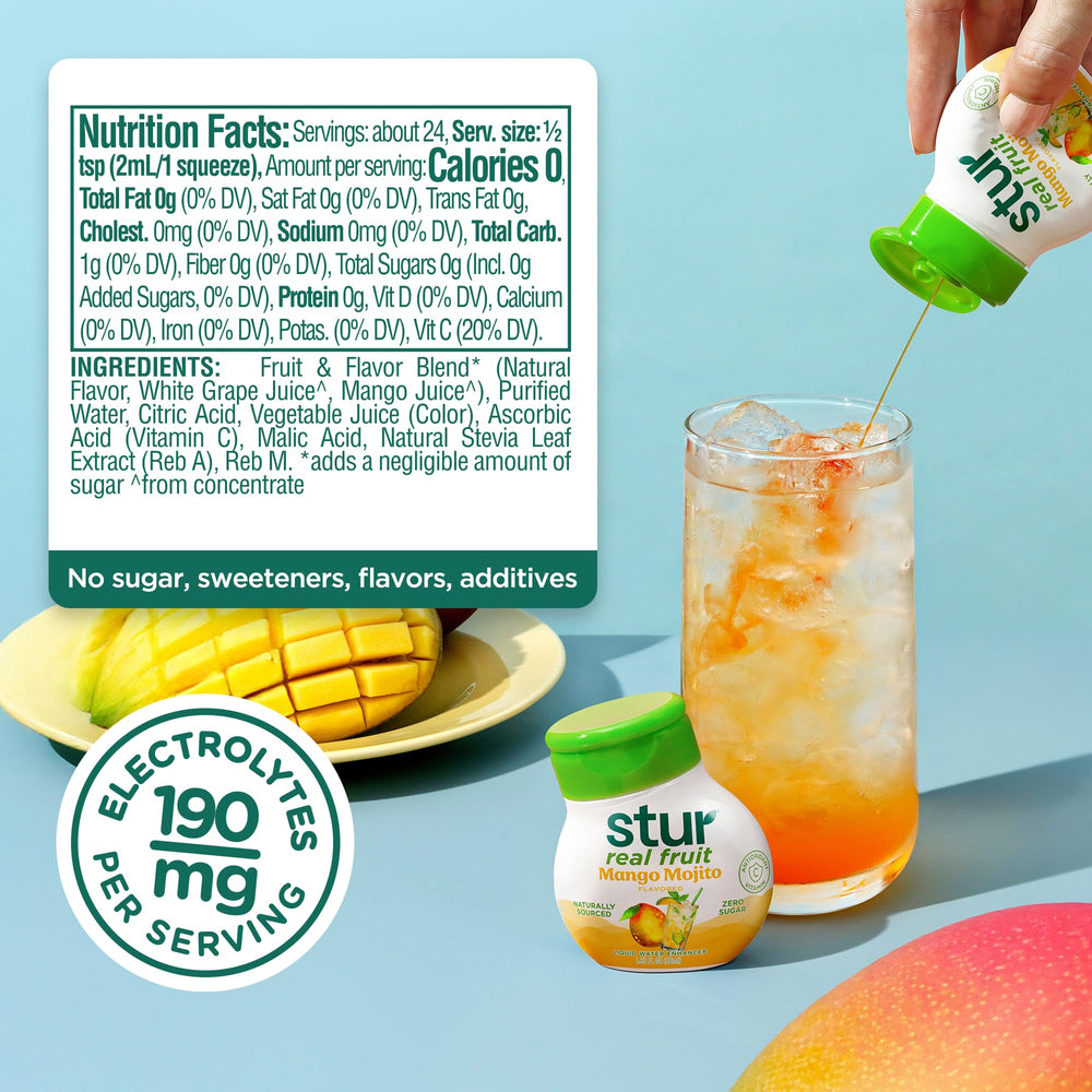 Stur bottle being poured into a glass for hydration.
