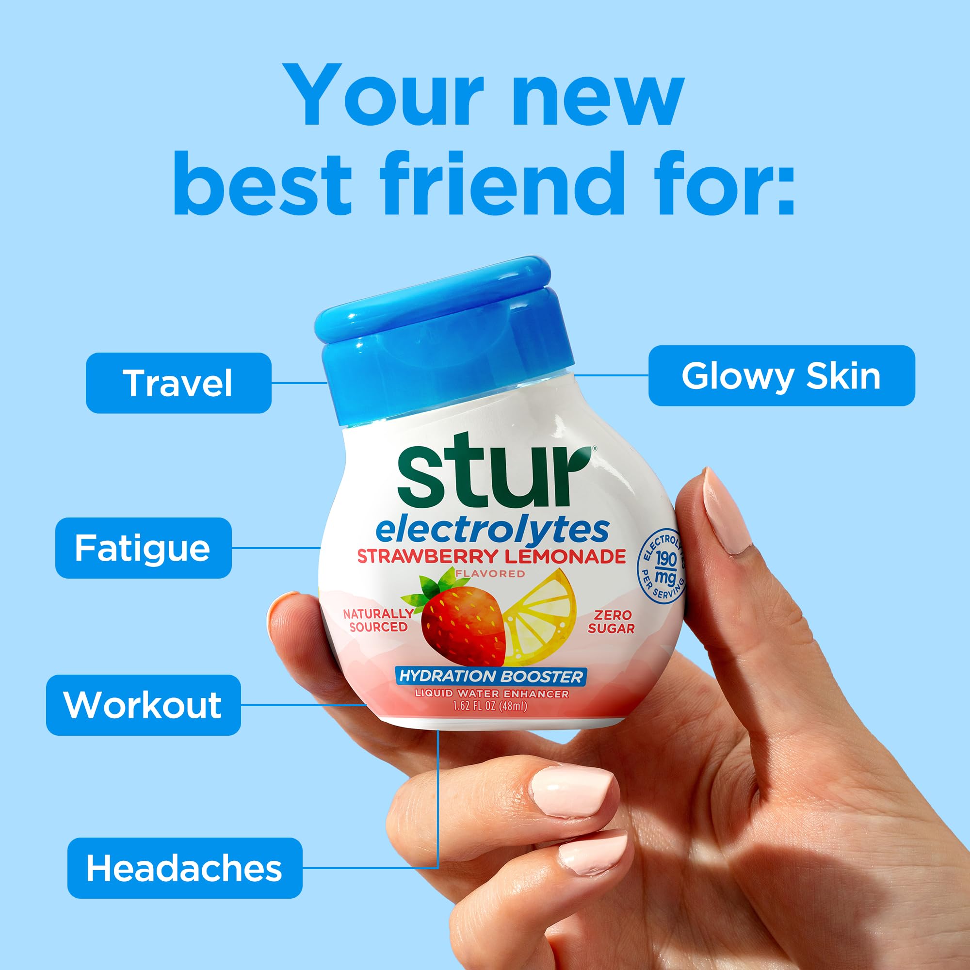 Stur bottle with glass shows keto and vegan option