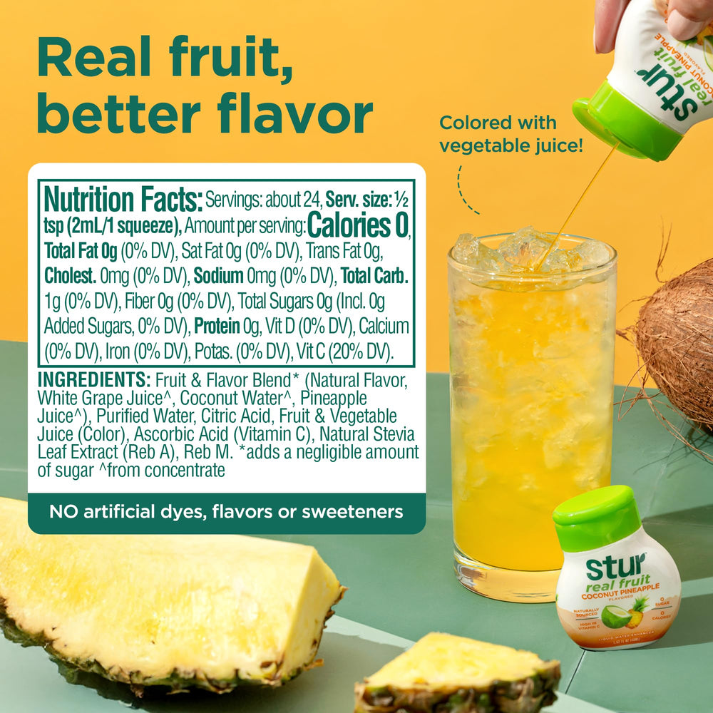 Stur Coconut Pineapple pour, instant tropical flavor boost for water