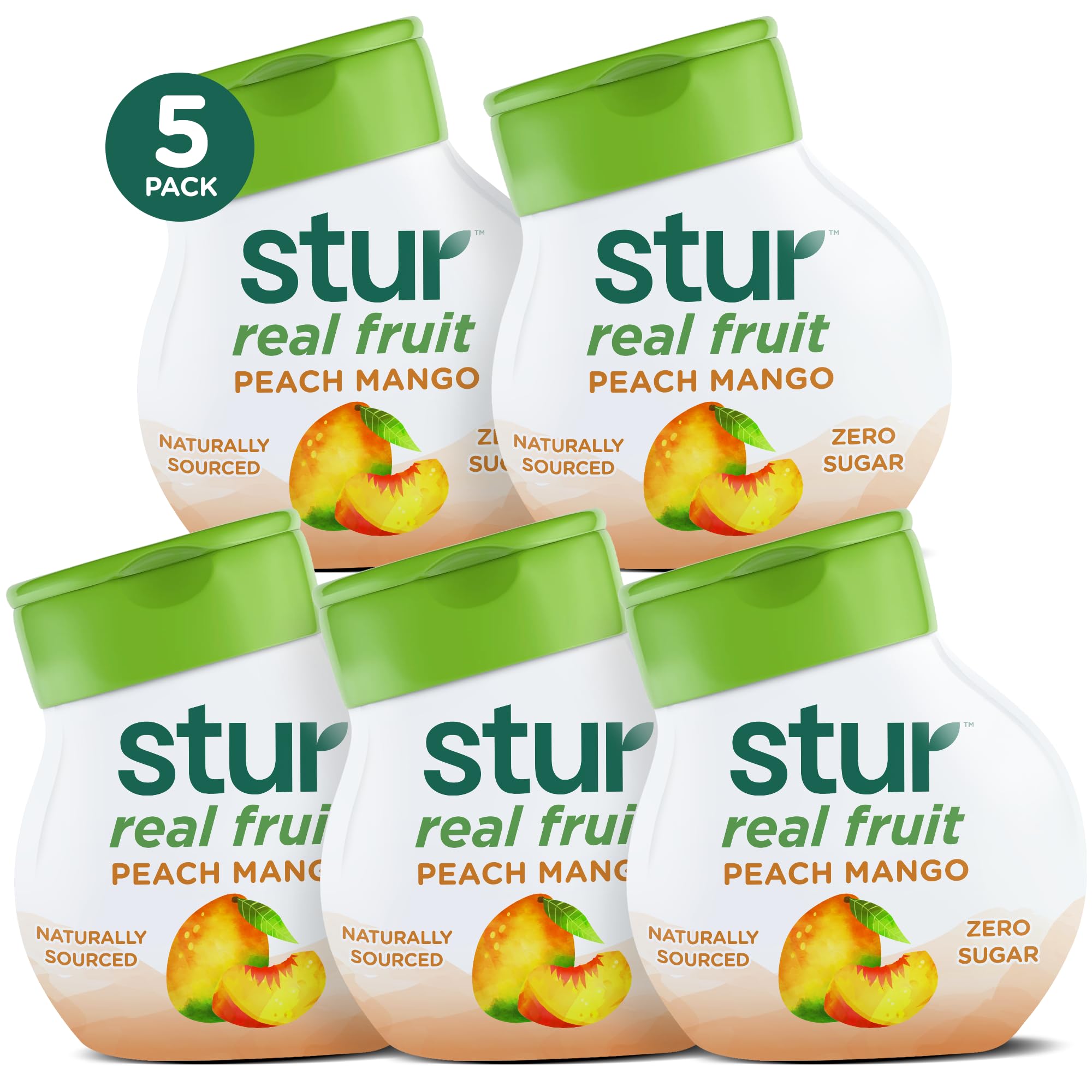 Stur Peach Mango liquid water enhancer bottle adds zero-calorie flavor to water.