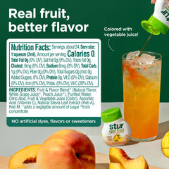 Stur Peach Mango being poured into a glass for a refreshing, sugar-free sip.