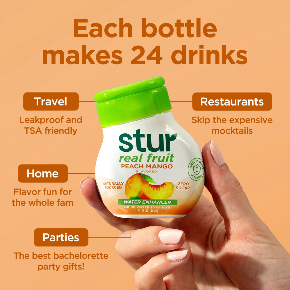 Stur Peach Mango on a kitchen counter showing quick flavor for busy mornings.